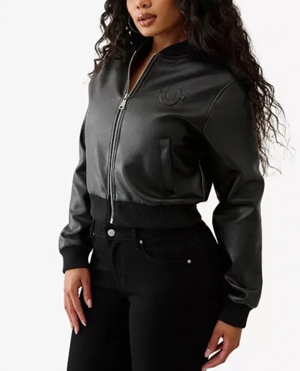 True Religion Womens Leather Bomber Jacket  SIZE L – NEW WITH TAGS